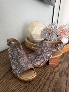 Born Snake-Print Open-Toe Block Heel booties